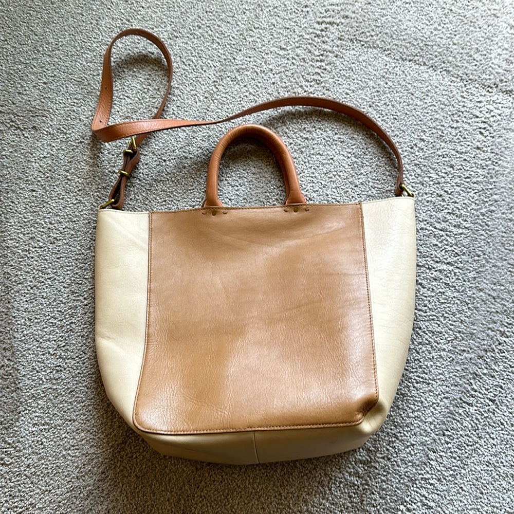 leather tote- 11 H x 15 W x 5 D (at base)